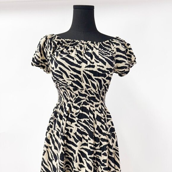 VINTAGE STYLE OFF THE SHOULDER PUFF DRESS PRINTED - Picture 6 of 7